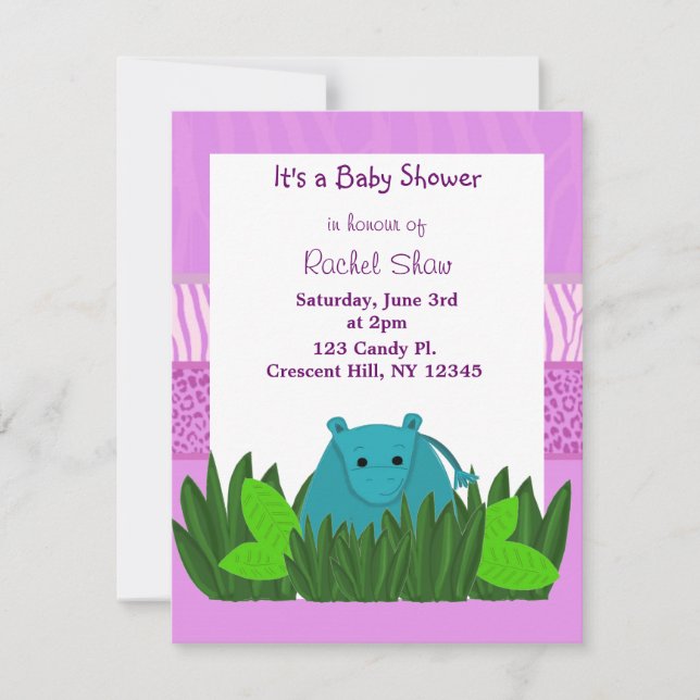 Invitación de Baby Shower de Hipopótamo Dulce (Anverso)