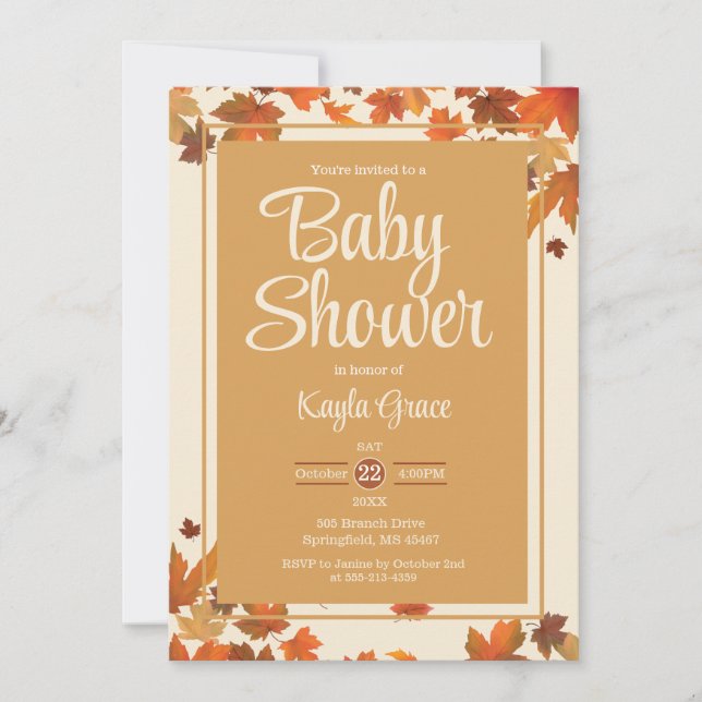 Invitación de Baby Shower de Hojas de Arce de Otoñ (Anverso)