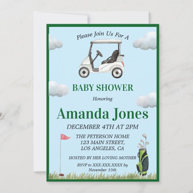 Invitación de Baby Shower de Hole In One Golf (Anverso)