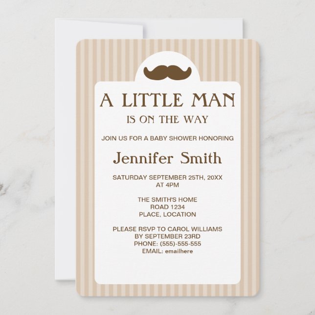 Invitación de Baby Shower de Hombre con Bigote Mar (Anverso)