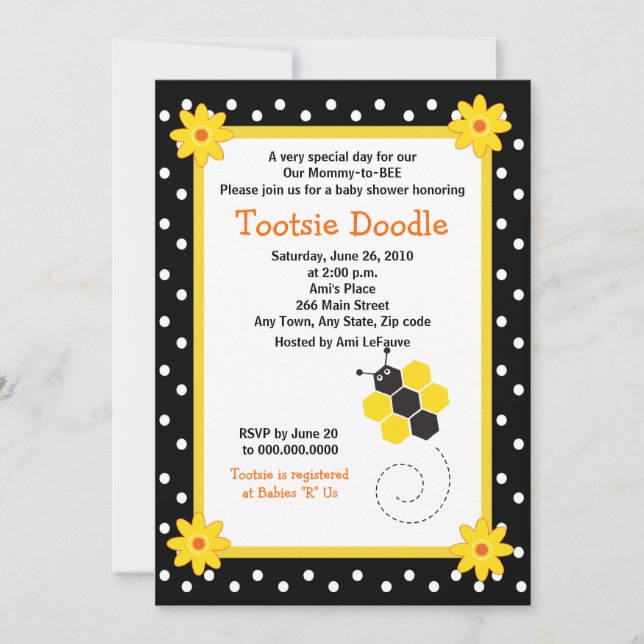 Invitación de Baby Shower de Honeycomb Bumble Bee  (Anverso)