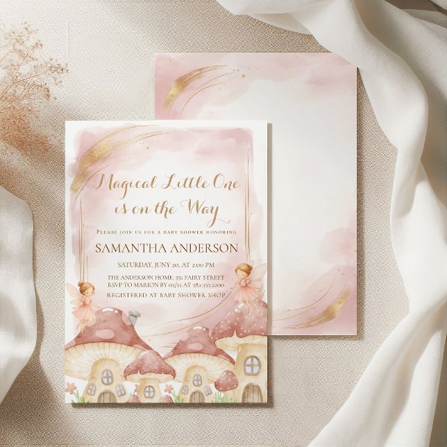 Invitación de Baby Shower de Hongo del Bosque Enca (Enchanted Woodland Mushroom Baby Shower Invitation)