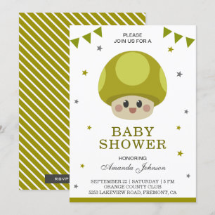 Invitación de Baby Shower de Hongo Kawaii Pequeño