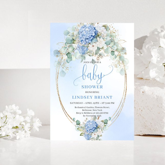 Invitación de Baby Shower de Hortensias Azules Ref (Refined Blue Hydrangeas Baby Shower Invitation)