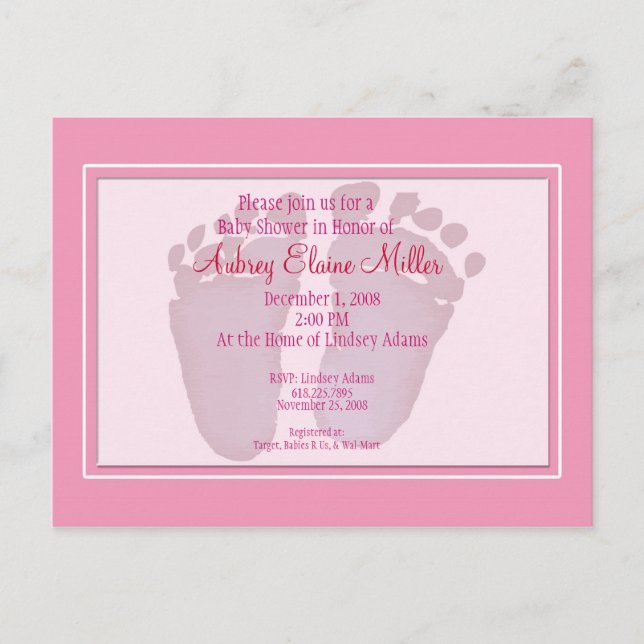 Invitación de Baby Shower de huella rosa (Anverso)