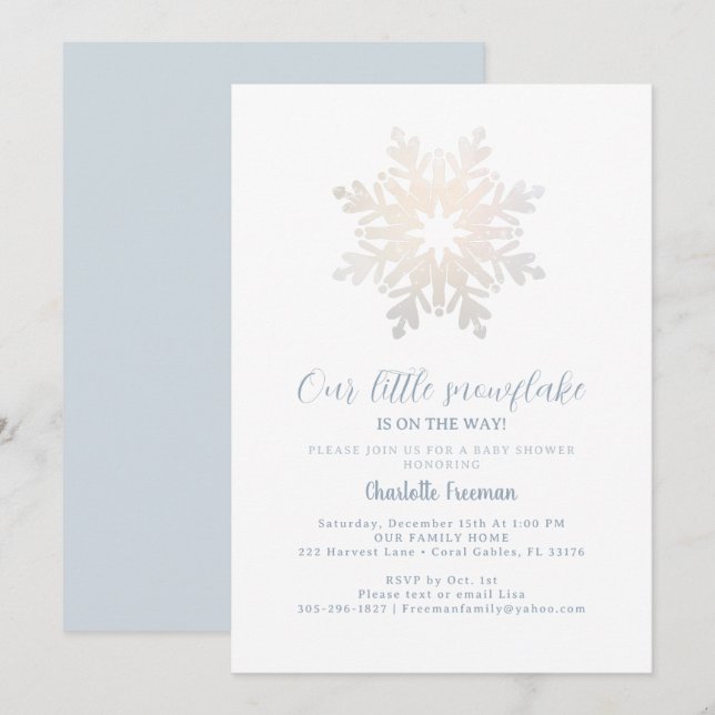 Invitación de Baby Shower de Icy Blue Snowflake (Anverso / Reverso)