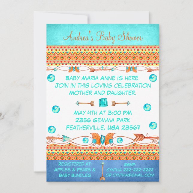 Invitación de Baby Shower de Indian Gems Dream Cat (Anverso)