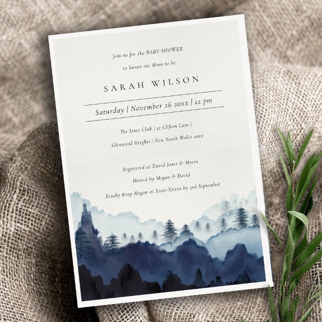 Invitación de Baby Shower de Ink Blue Pine Woods M (Subido por el creador)