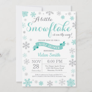 Invitación de Baby Shower de Invierno Aqua Copo de