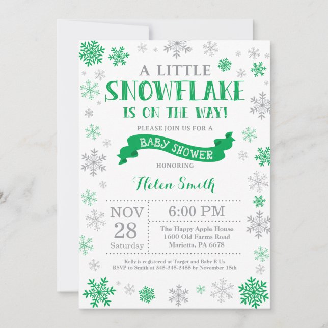 Invitación de Baby Shower de Invierno Copo de Niev (Anverso)