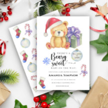 Invitación de baby shower de invierno del osito de
