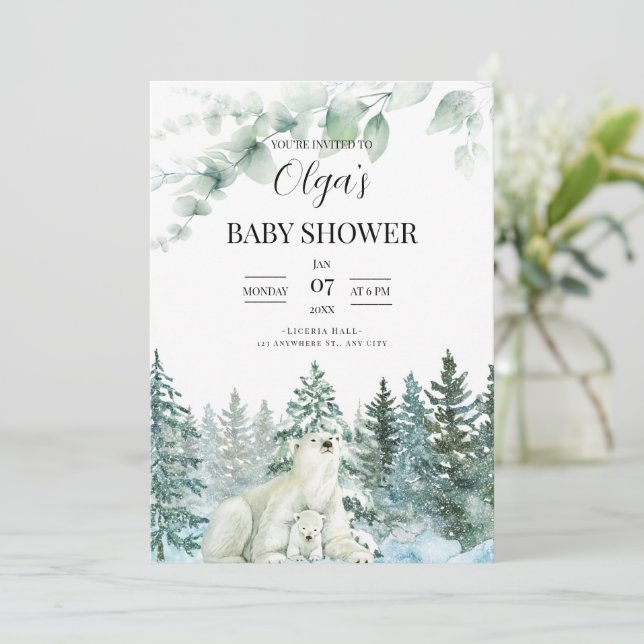 invitación de baby shower de invierno Mama Bear Ba (Anverso de pie)