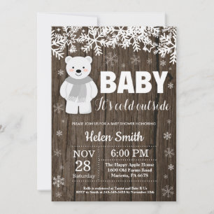 Invitación de Baby Shower de invierno oso polar rú