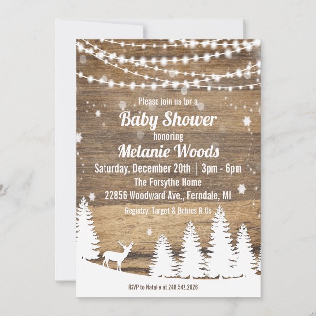 Invitación de Baby Shower de Invierno Rústico (Anverso)