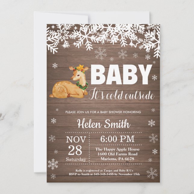Invitación de Baby Shower de Invierno Rústico con  (Anverso)
