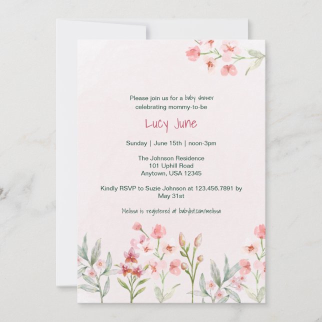 Invitación de baby shower de jardín de flores silv (Anverso)