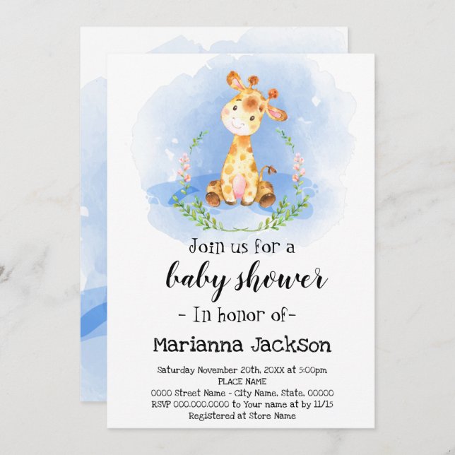 Invitación de Baby Shower de Jirafa (Anverso / Reverso)