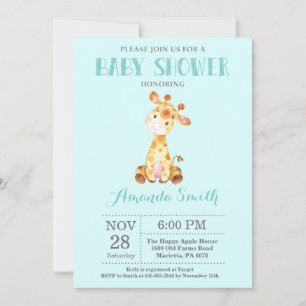 Invitación de Baby Shower de Jirafa Aqua y Gris