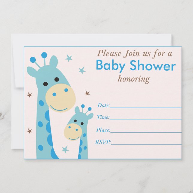 invitación de baby shower de jirafa azul (Anverso)