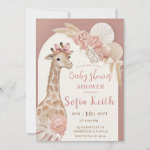 Invitación de Baby Shower de Jirafa Rosa Boho Safa