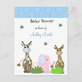 Invitación de baby shower de jirafa y elefante