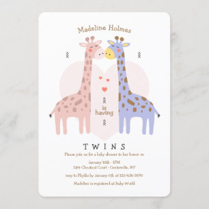 Invitación de Baby Shower de Jirafas Gemelas
