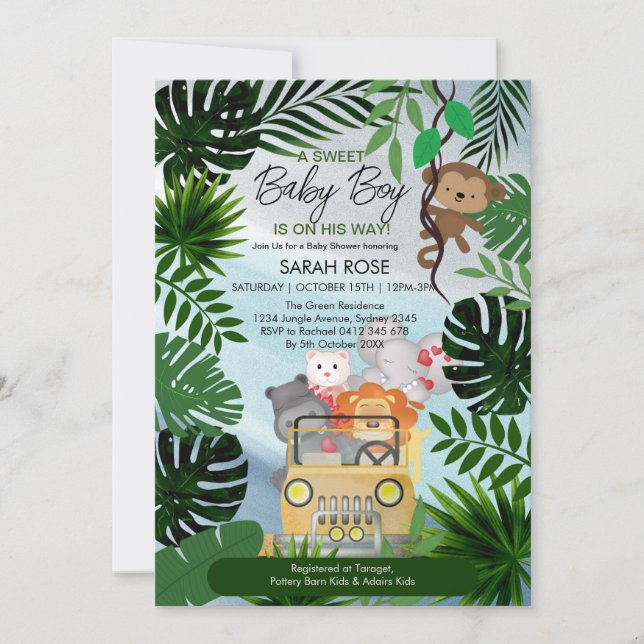 Invitación de Baby Shower de Jungle Safari Animals (Anverso)