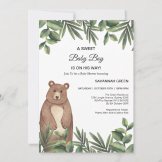 Invitación de Baby Shower de Jungle Safari Bear Bo