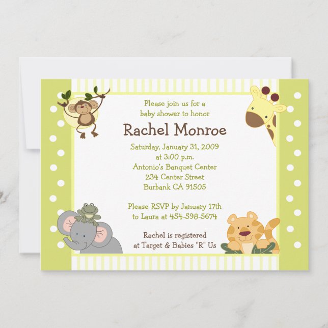 Invitación de Baby Shower de Jungle Safari Friends (Anverso)