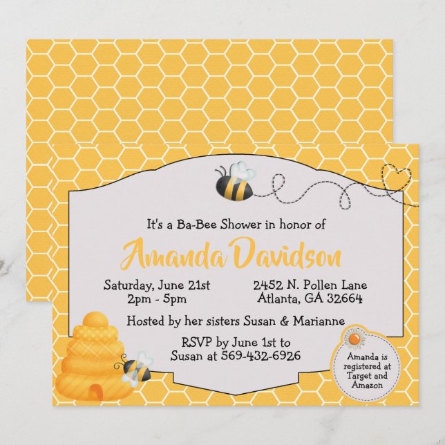 Invitación de Baby Shower de la abeja (Anverso / Reverso)