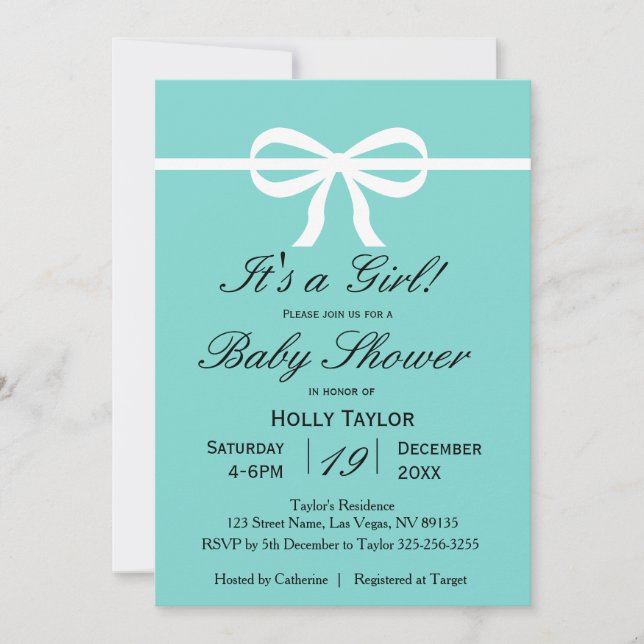 Invitación de Baby Shower de la aguamarina (Anverso)