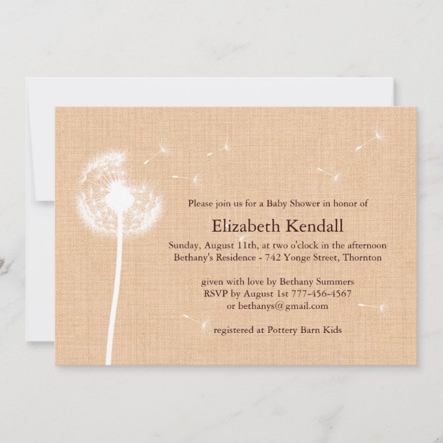 Invitación de Baby Shower de la arpillera de (Anverso)