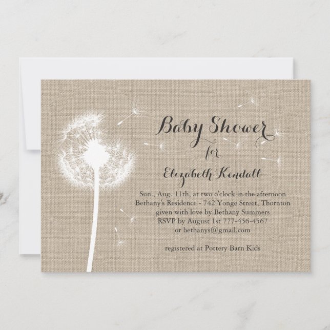 Invitación de Baby Shower de la arpillera del (Anverso)