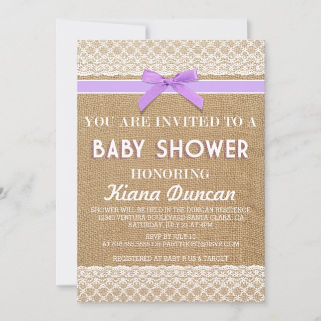 Invitación de Baby Shower de la arpillera del (Anverso)