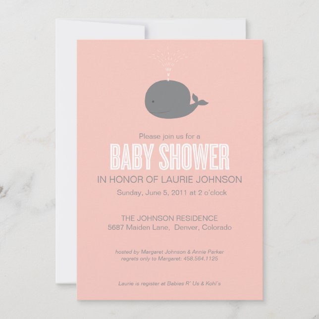Invitación de Baby Shower de la ballena (Anverso)