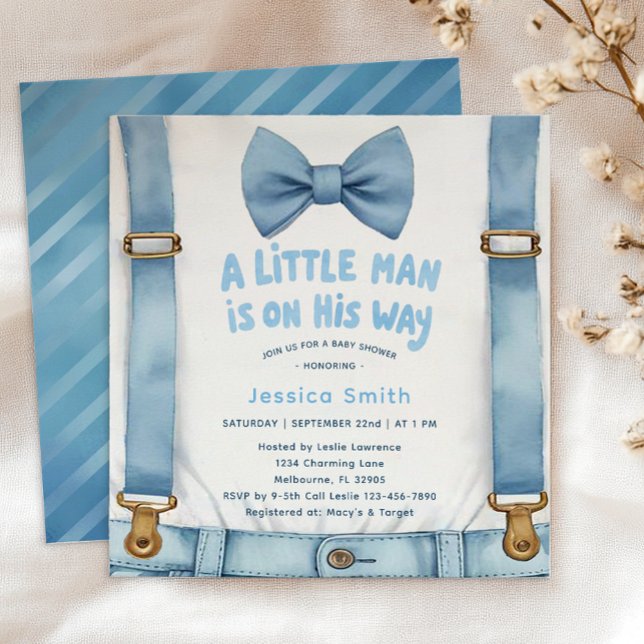 Invitación de Baby Shower de la banda azul de un p (Adorable Little Man Invite)