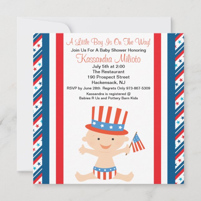 Invitación de Baby Shower de la bandera del bebé (Anverso)