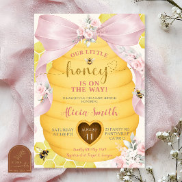 Invitación de Baby Shower de la Bebé con Lazo Rosa