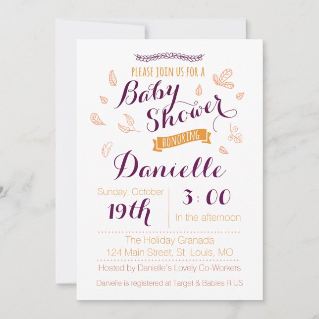 Invitación de Baby Shower de la caída (Anverso)