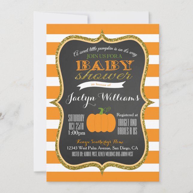 Invitación de Baby Shower de la calabaza de la (Anverso)