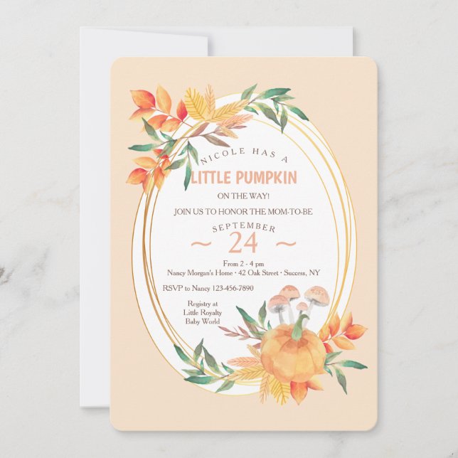 Invitación de Baby Shower de la calabaza de otoño (Anverso)