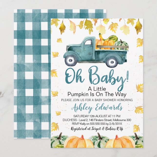 Invitación de Baby Shower de la calabaza pequeña d (Anverso / Reverso)