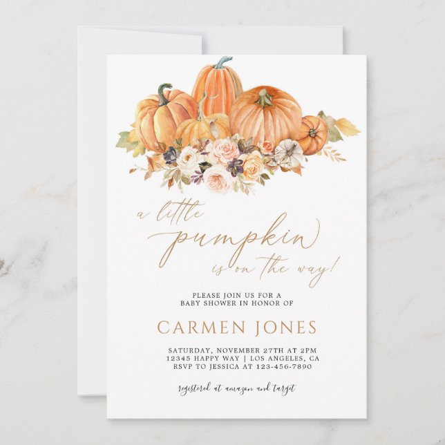 Invitación de Baby Shower de la calabaza pequeña e (Anverso)