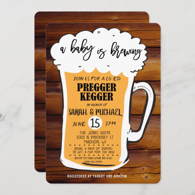 Invitación de Baby Shower de la cerveza de Pregger (Anverso / Reverso)