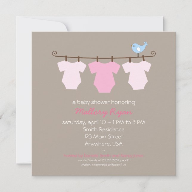 Invitación de Baby Shower de la cuerda para tender (Anverso)