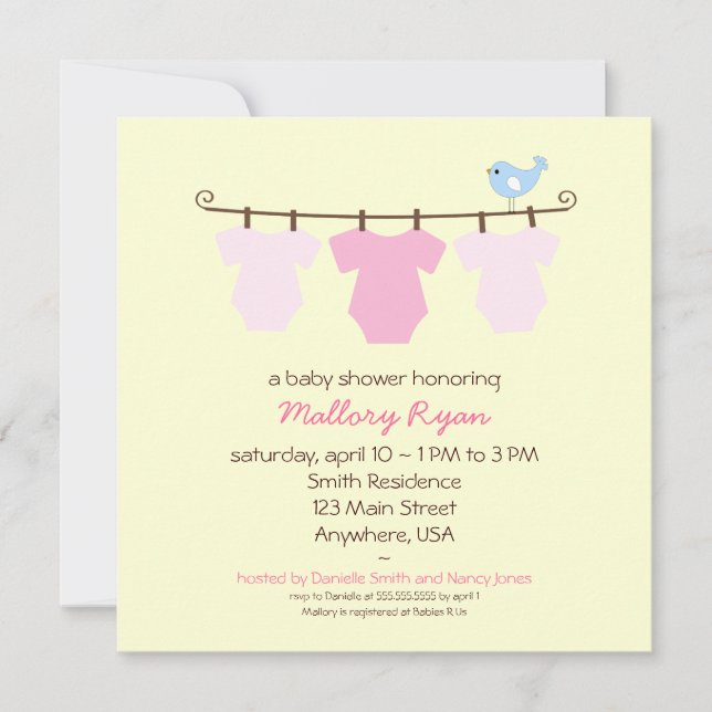 Invitación de Baby Shower de la cuerda para tender (Anverso)