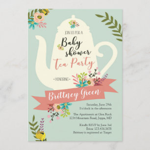 Invitación de Baby Shower de la fiesta del té