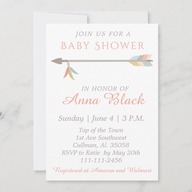 Invitación de Baby Shower de la flecha y de la (Anverso)