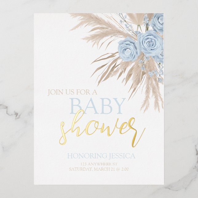 Invitación de Baby Shower de la flor azul Pastel (Anverso)