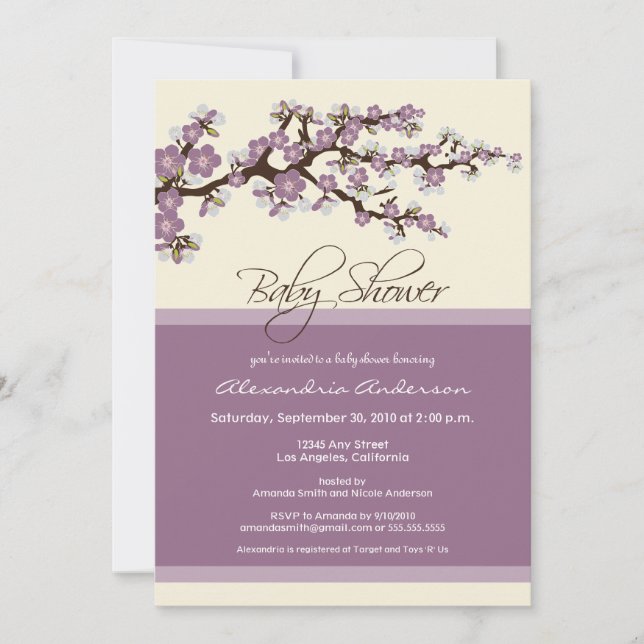 Invitación de Baby Shower de la flor de cerezo (Anverso)